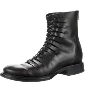 Rare ANN DEMEULEMEESTER Black Cut-out Leather Low Boots (Size 7)